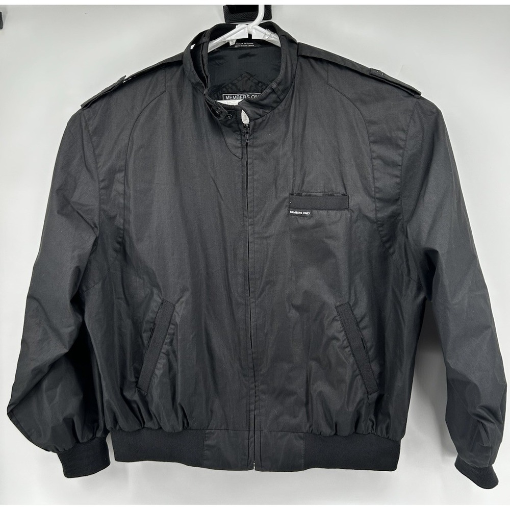 VTG Members Only Long Sleeve Full Zip Poly Blend Jacket Black Men's Large